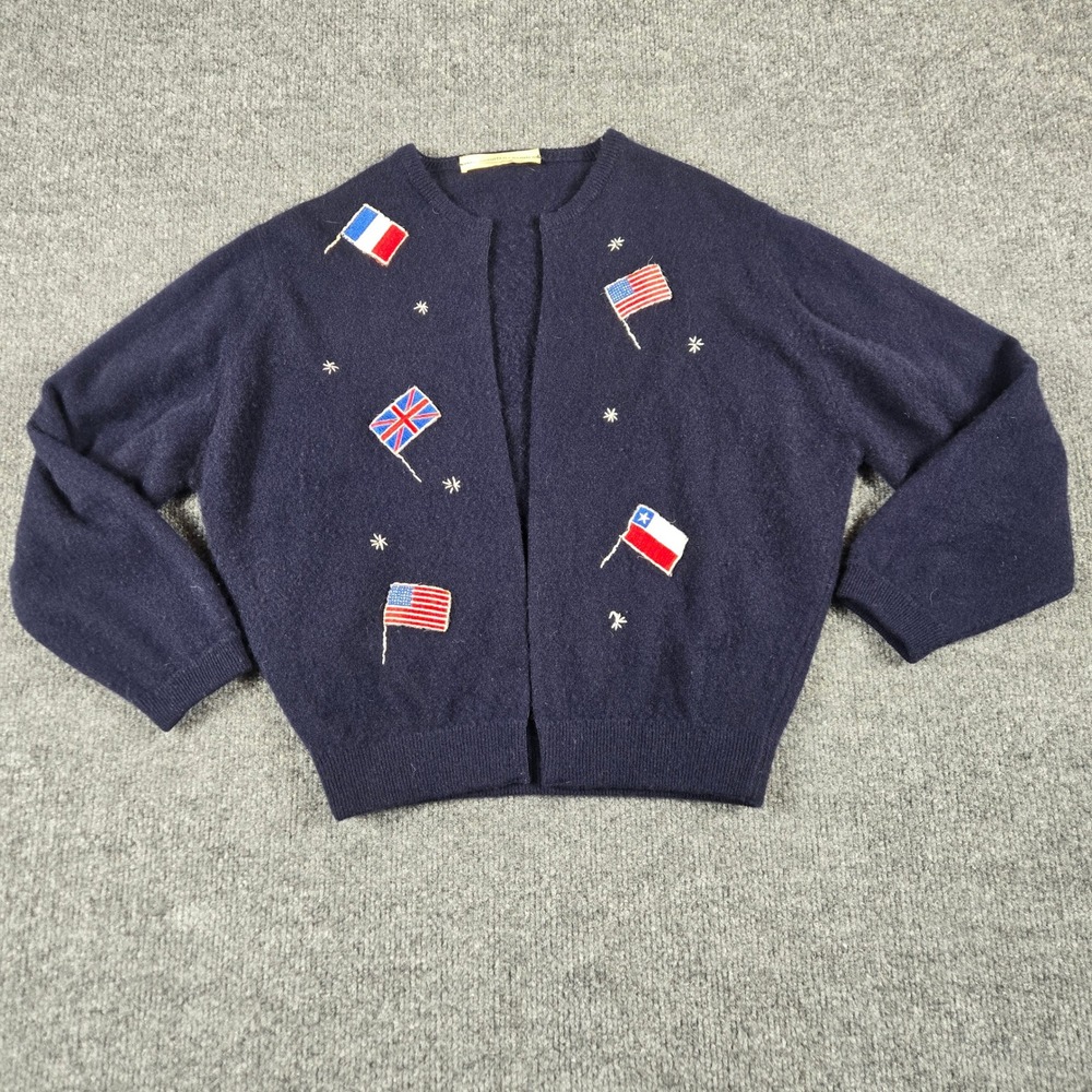 Vintage 1950s 1960s suspect 100% Cashmere Navy flag embroidered cardigan